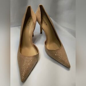 COACH Tibby Suede Pointed Toe Heels in Warm Blush with Rhinestones, Size 8.5 B